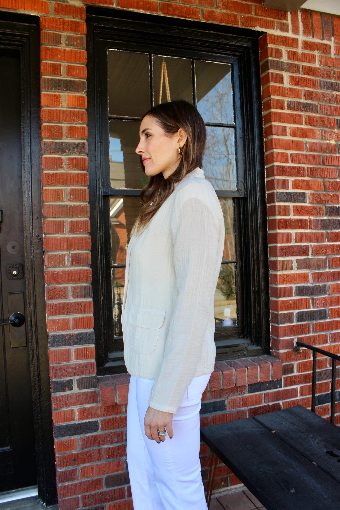 Cotton Gauze Blazer in White Ice