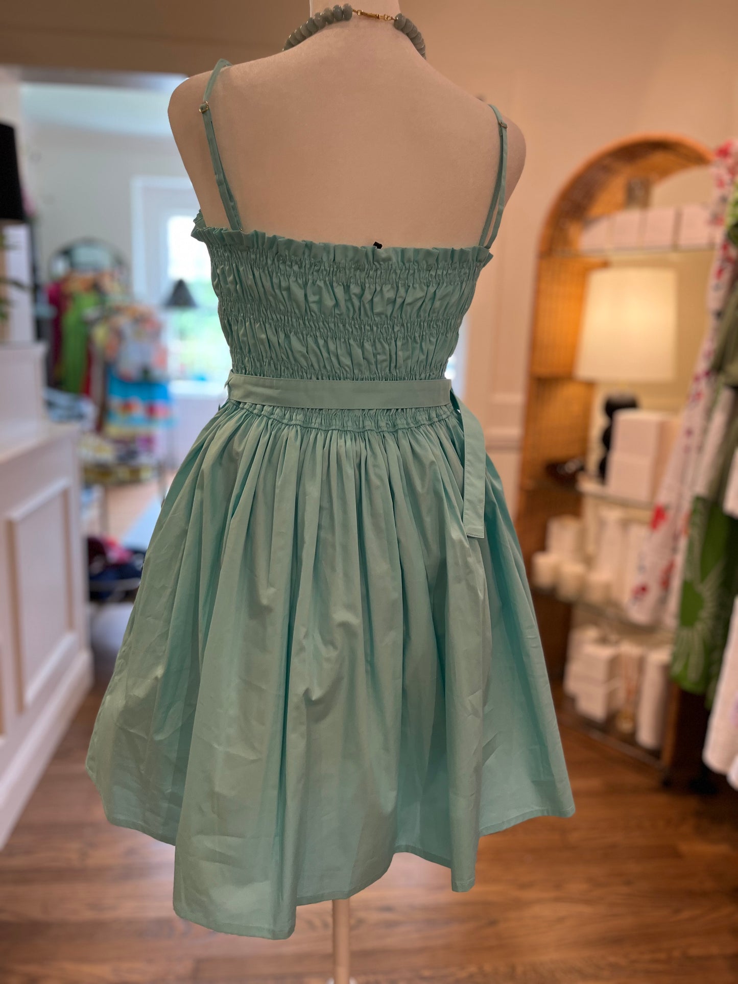 Panama Solid Mini Dress-Aqua