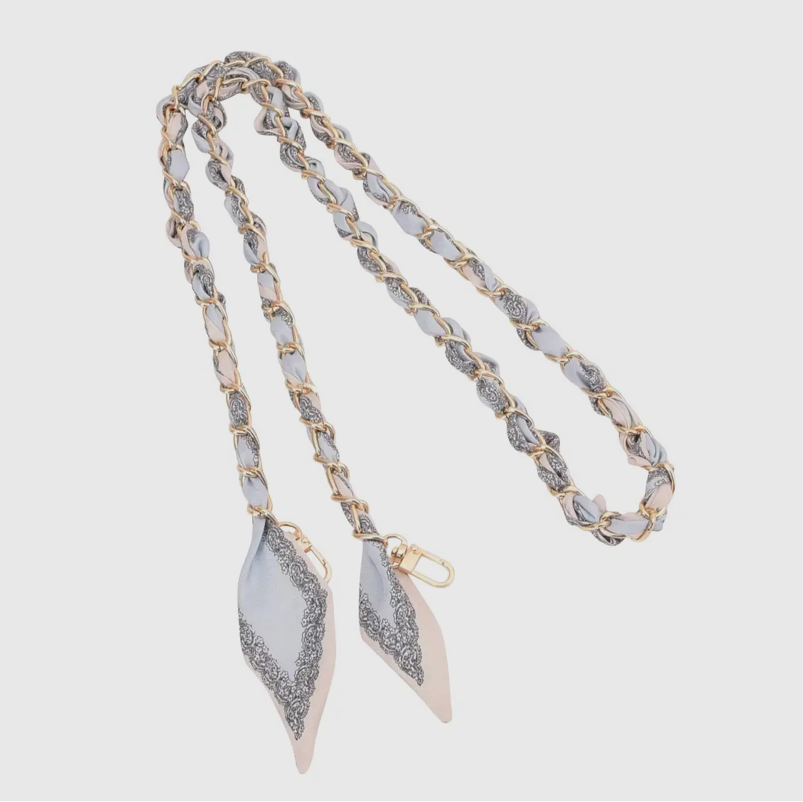 Gold Phone Chain with Scarf in Blue Cream