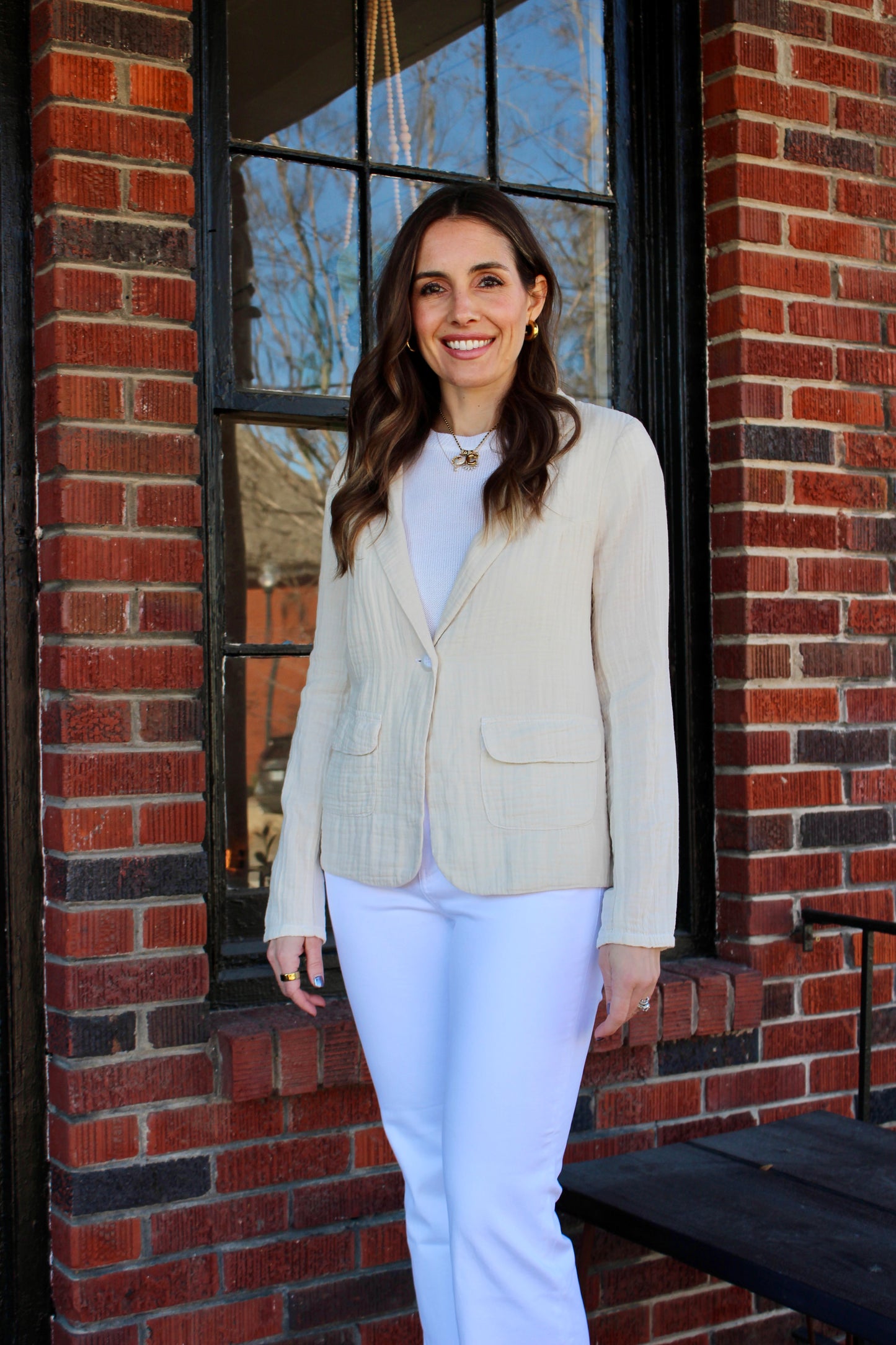Cotton Gauze Blazer in White Ice