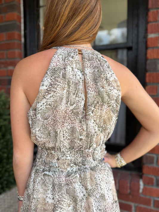 Halter Maxi Dress in Natural Snakeskin