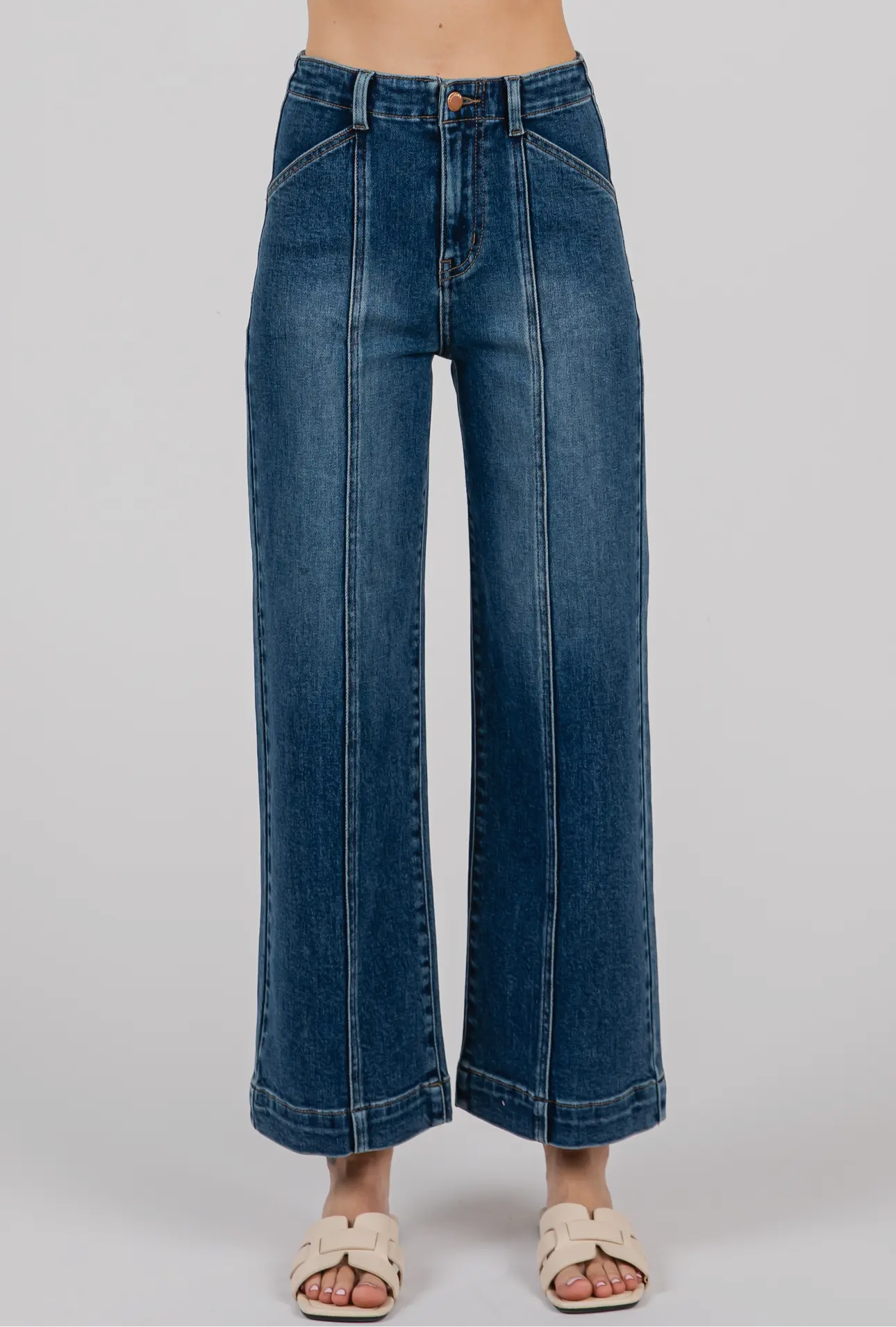 Dark Paola Wide Leg Jean W/Seam Lines