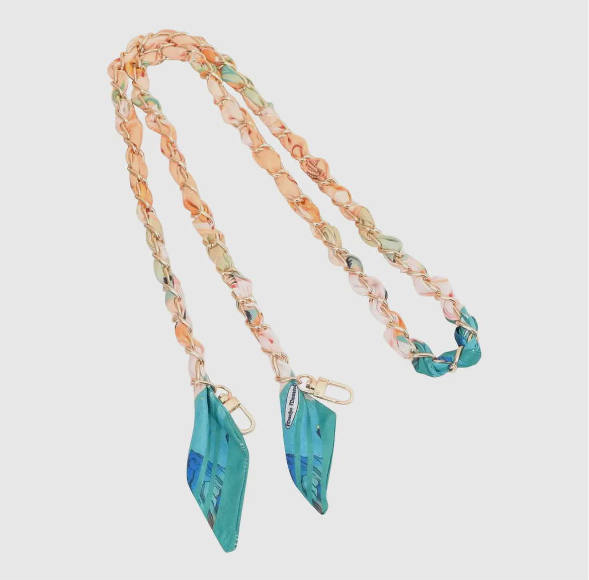 Gold Phone Chain with Scarf Orange Blue