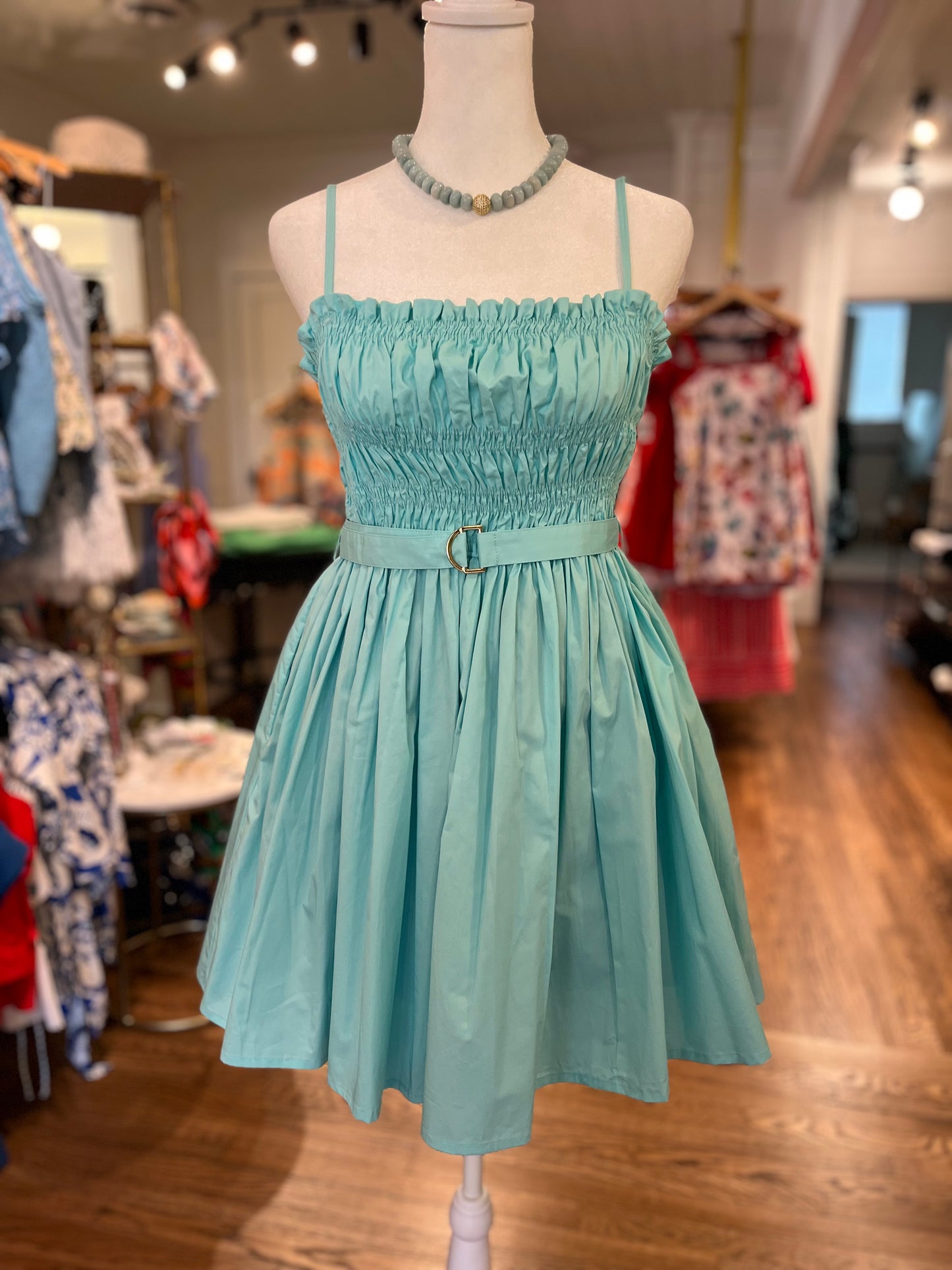 Panama Solid Mini Dress-Aqua