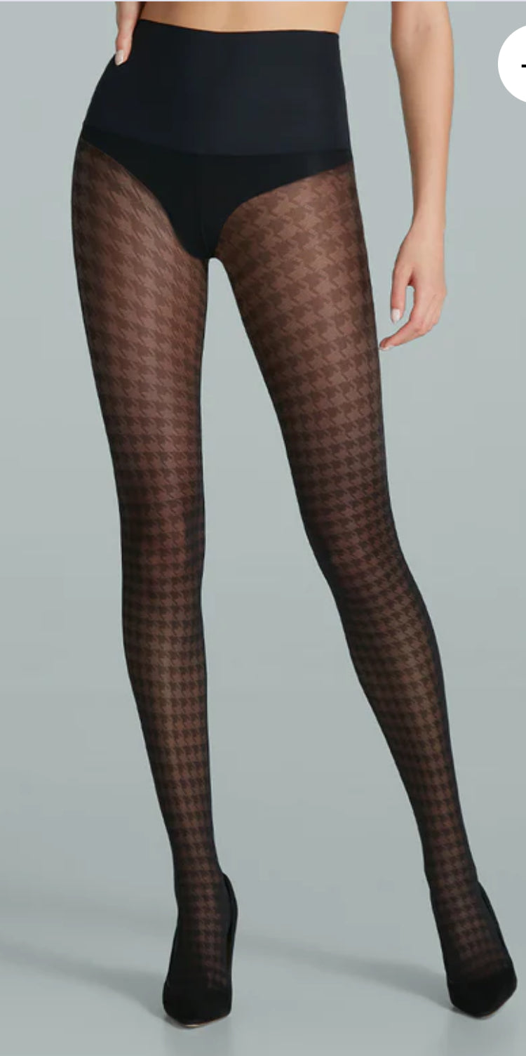 Houndstooth Sheer Black Tights