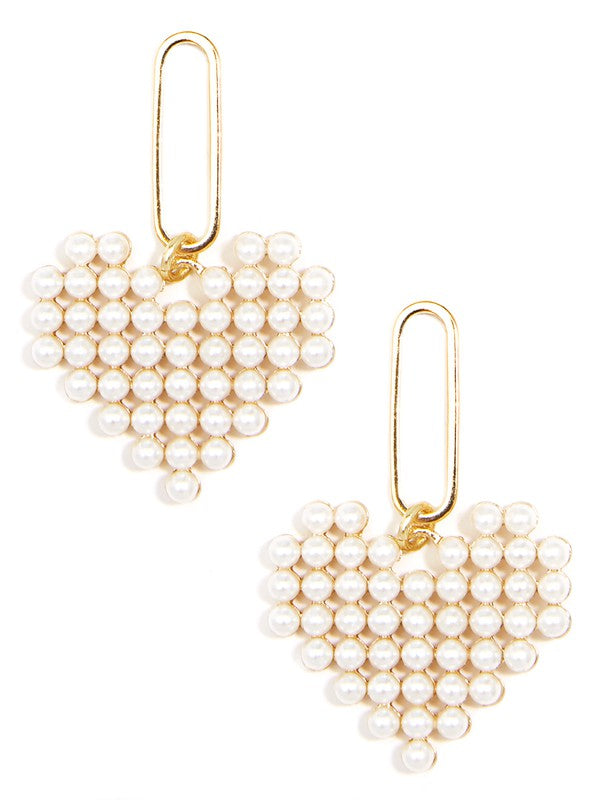 Beaded Pearl Heart Drop Earrings