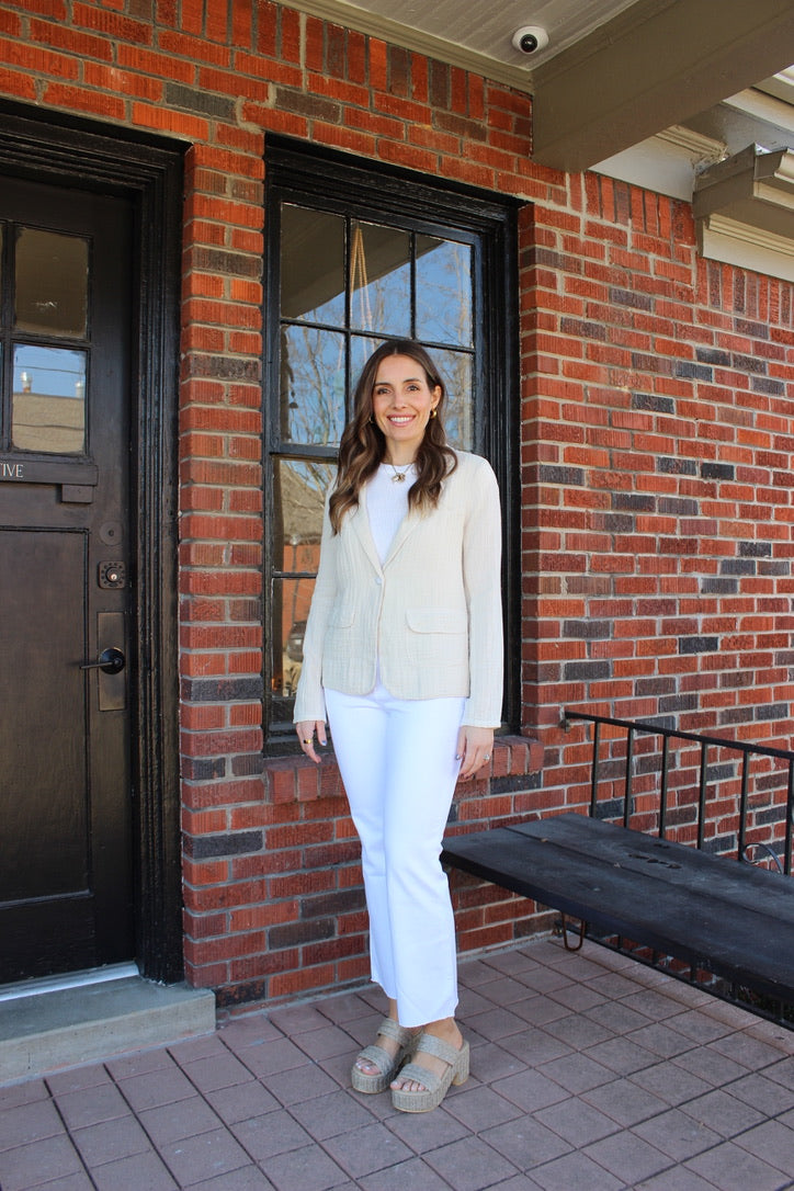 Cotton Gauze Blazer in White Ice