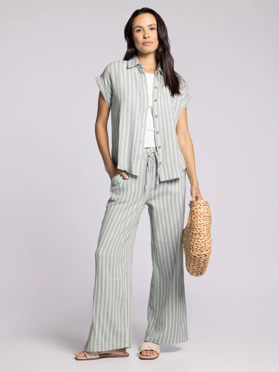 Sage and White Stripe Set