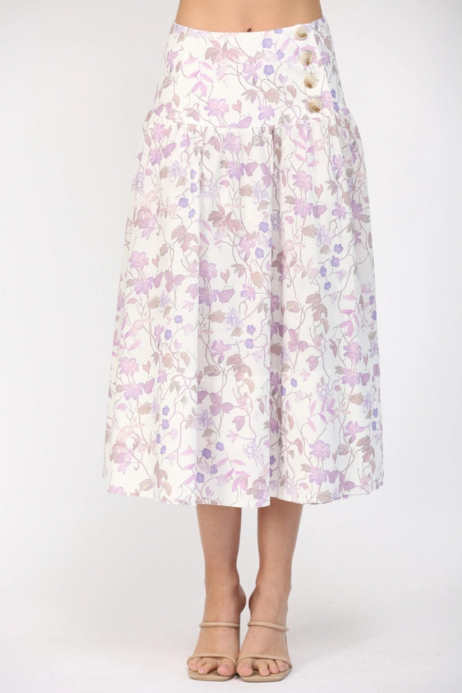 Midi Wrap Skirt W/Buttons in Lavender Cream