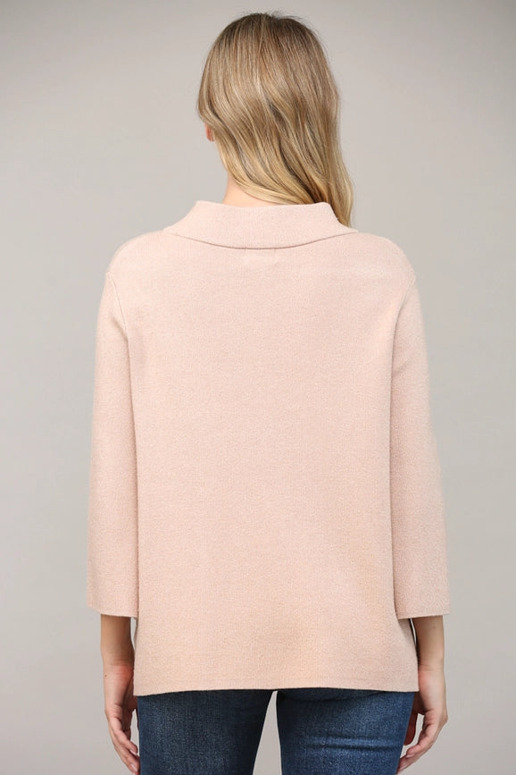 Glitter Yarn Front Pocket Mock Neck Sweater