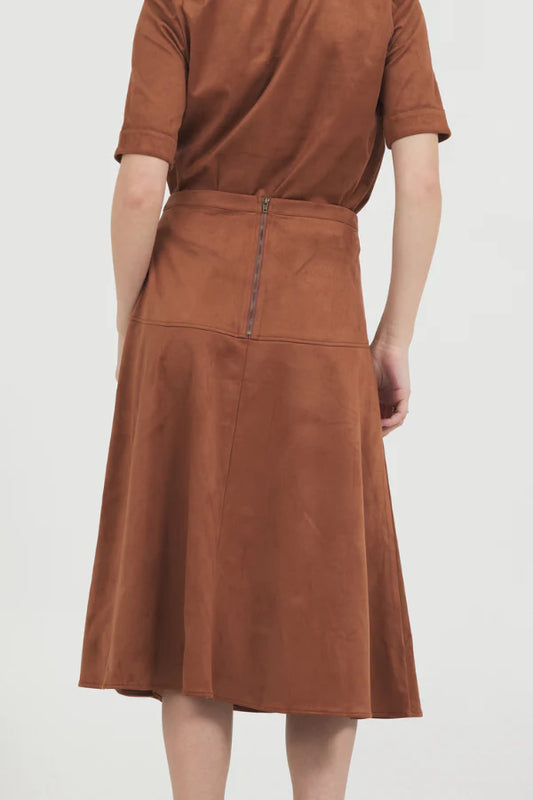 Vegan Suede Midi Skirt in Cognac
