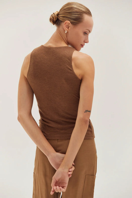 Shirred Knit Top in Brown