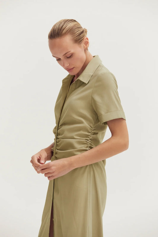 Edith Button Up Shirt Dress in Taupe