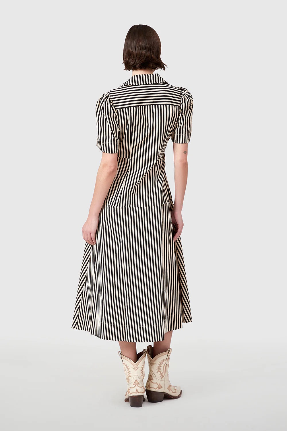 Clark Dress in Ganache Pinstripe
