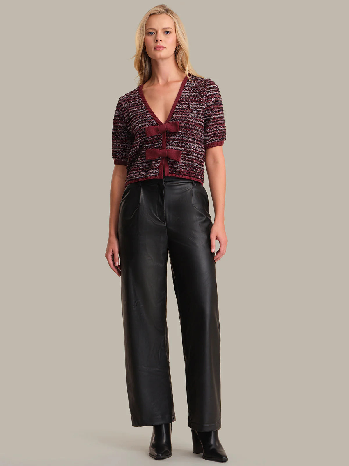 Marled Bow Front Cardi in Oxblood Multi