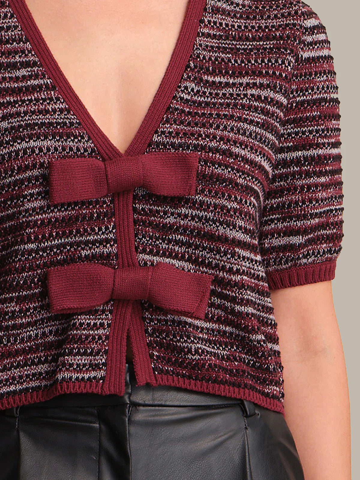 Marled Bow Front Cardi in Oxblood Multi
