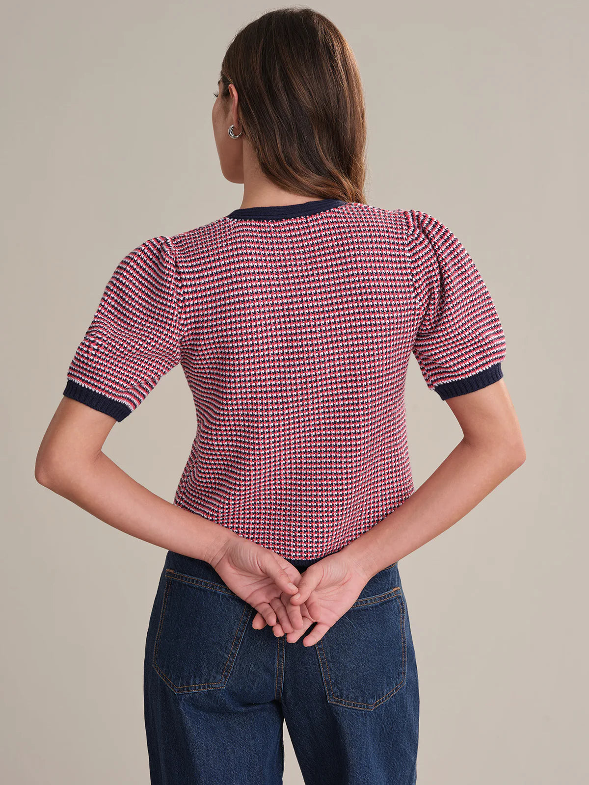 Puff Sleeve Tie Front Cardi in Tomato Multi
