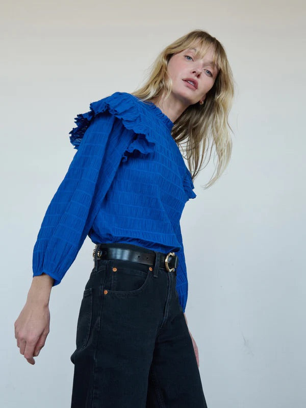 Aria Ruffle Top in Sapphire