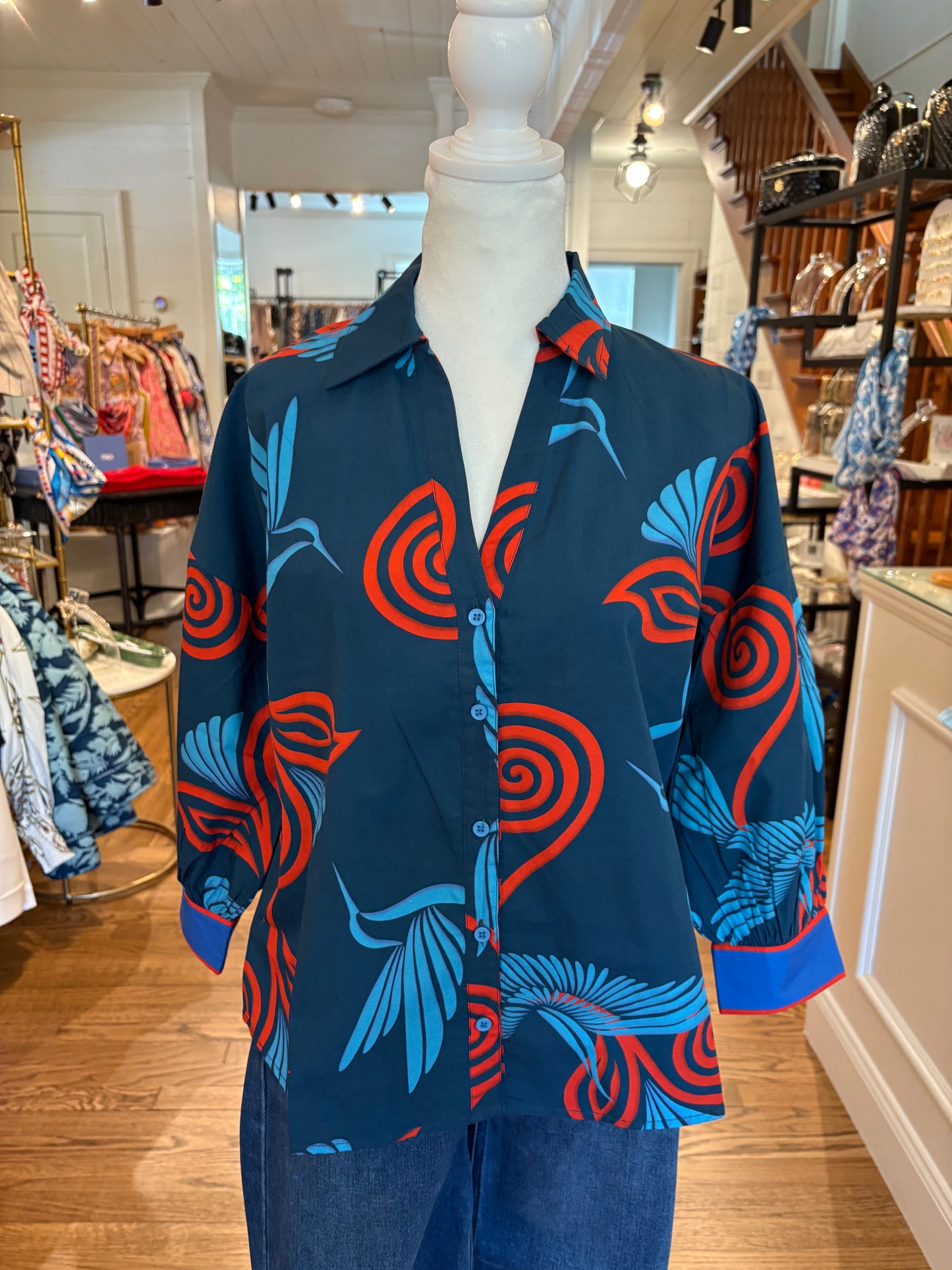 Elsa Top in Indigo Feathers