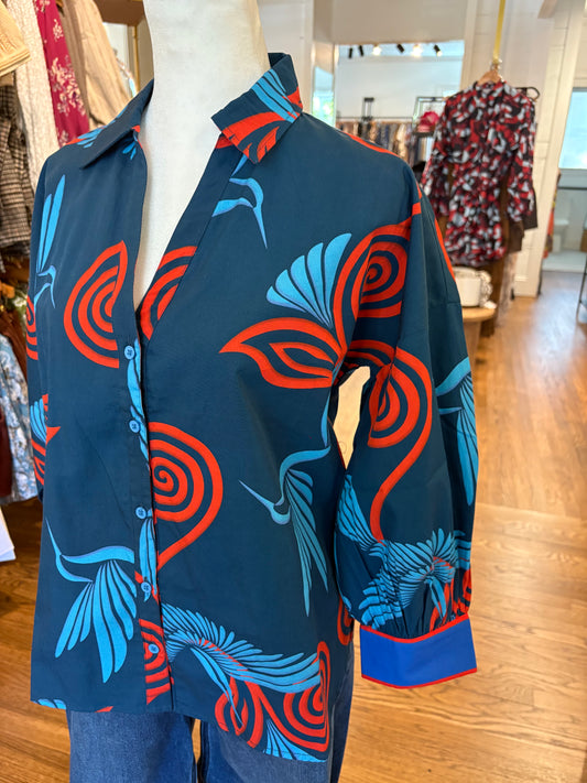 Elsa Top in Indigo Feathers