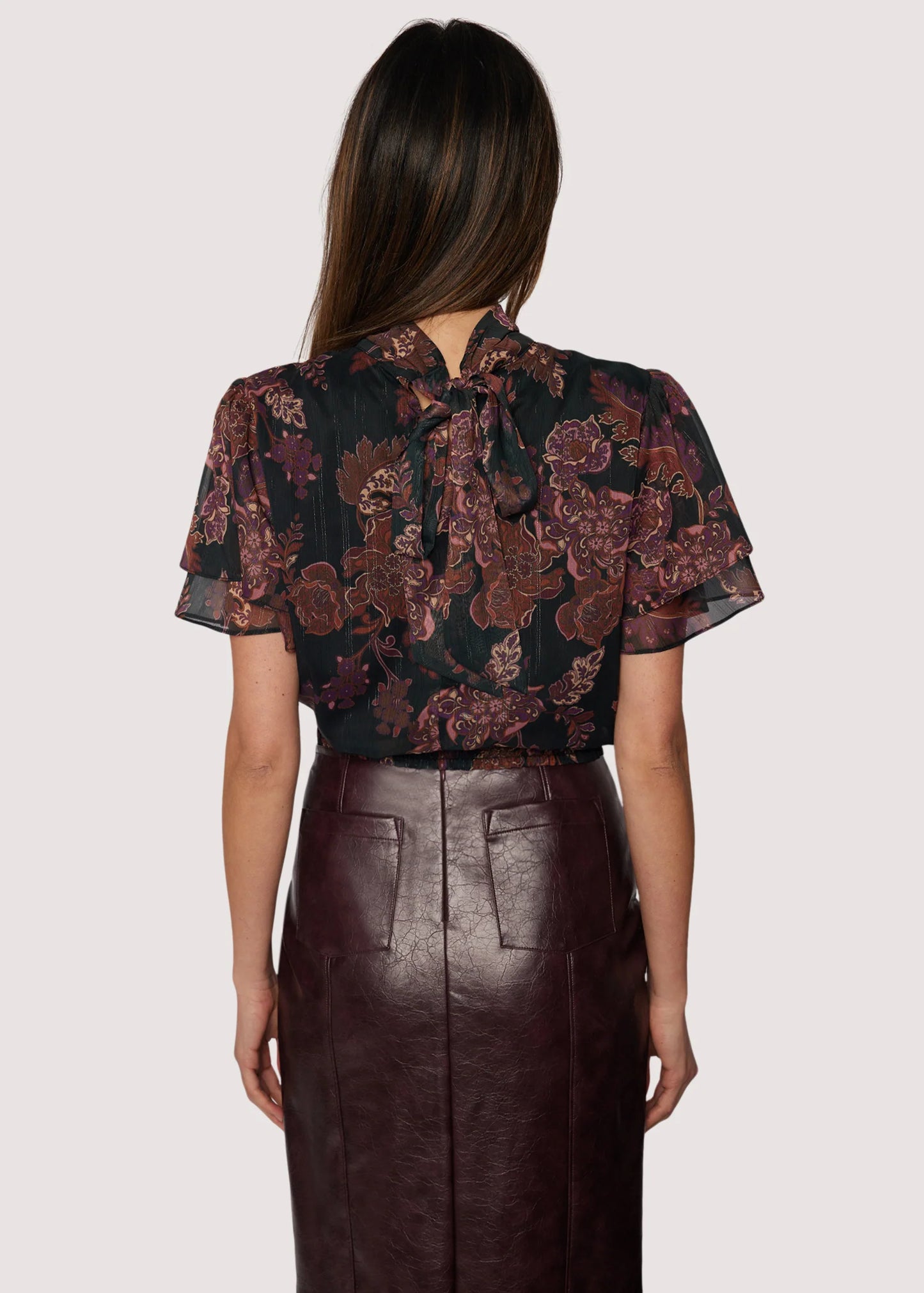 Whispers of Bohemia Top in Black/Plum/Floral