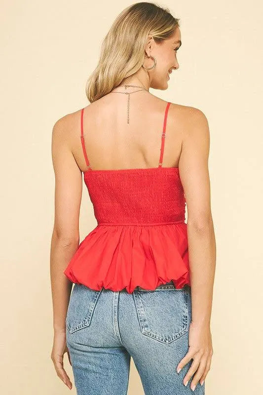 Red Bubble Hem Sleeveless Top
