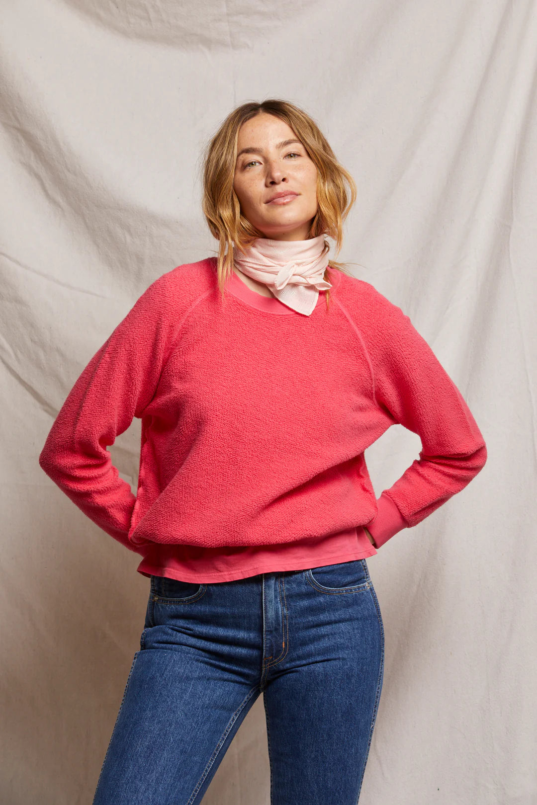 Reverse Fleece LS Shrunken Crew in Pink Bloom