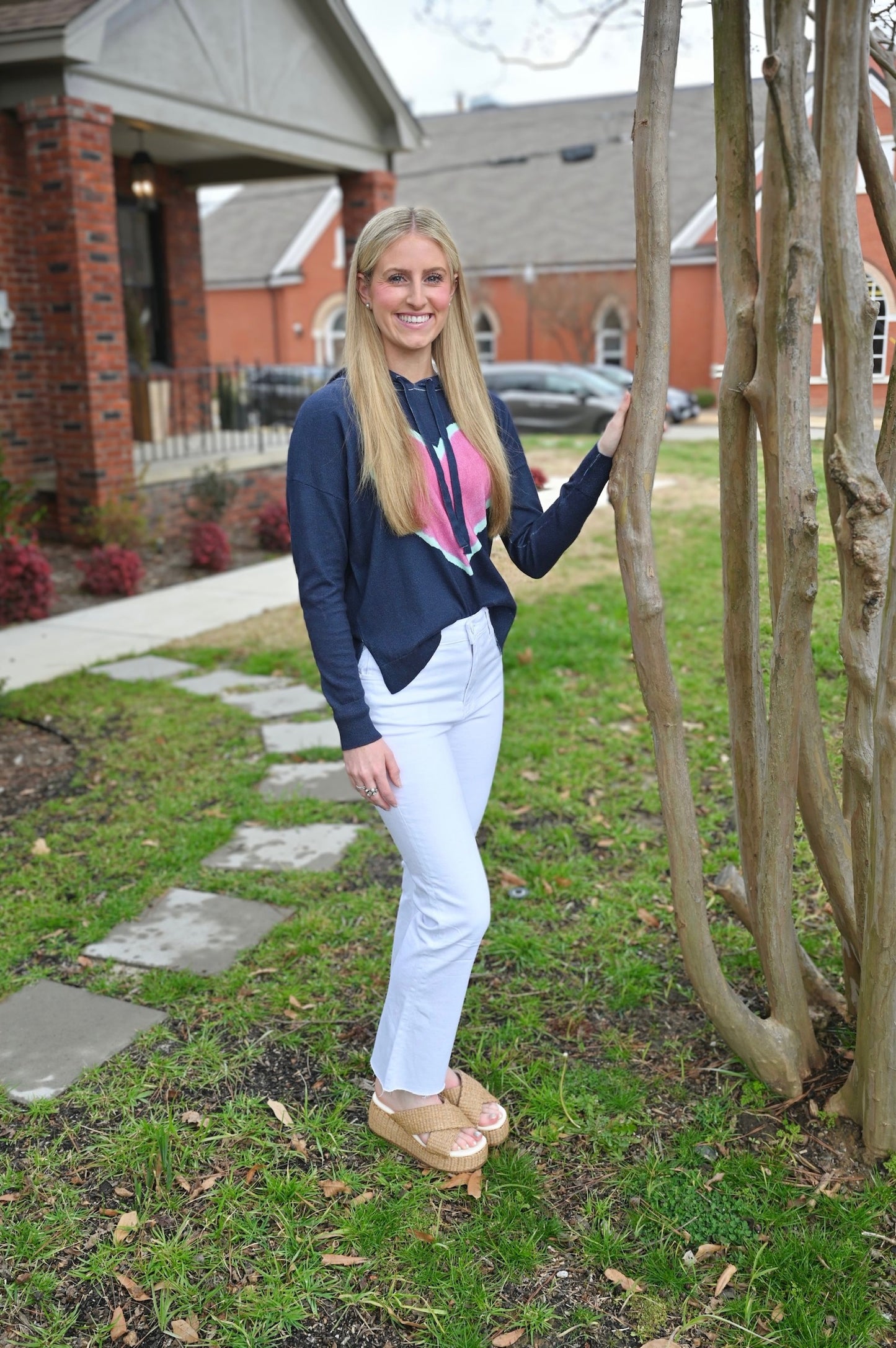 Enzyme Wash Heart Hoodie in Navy