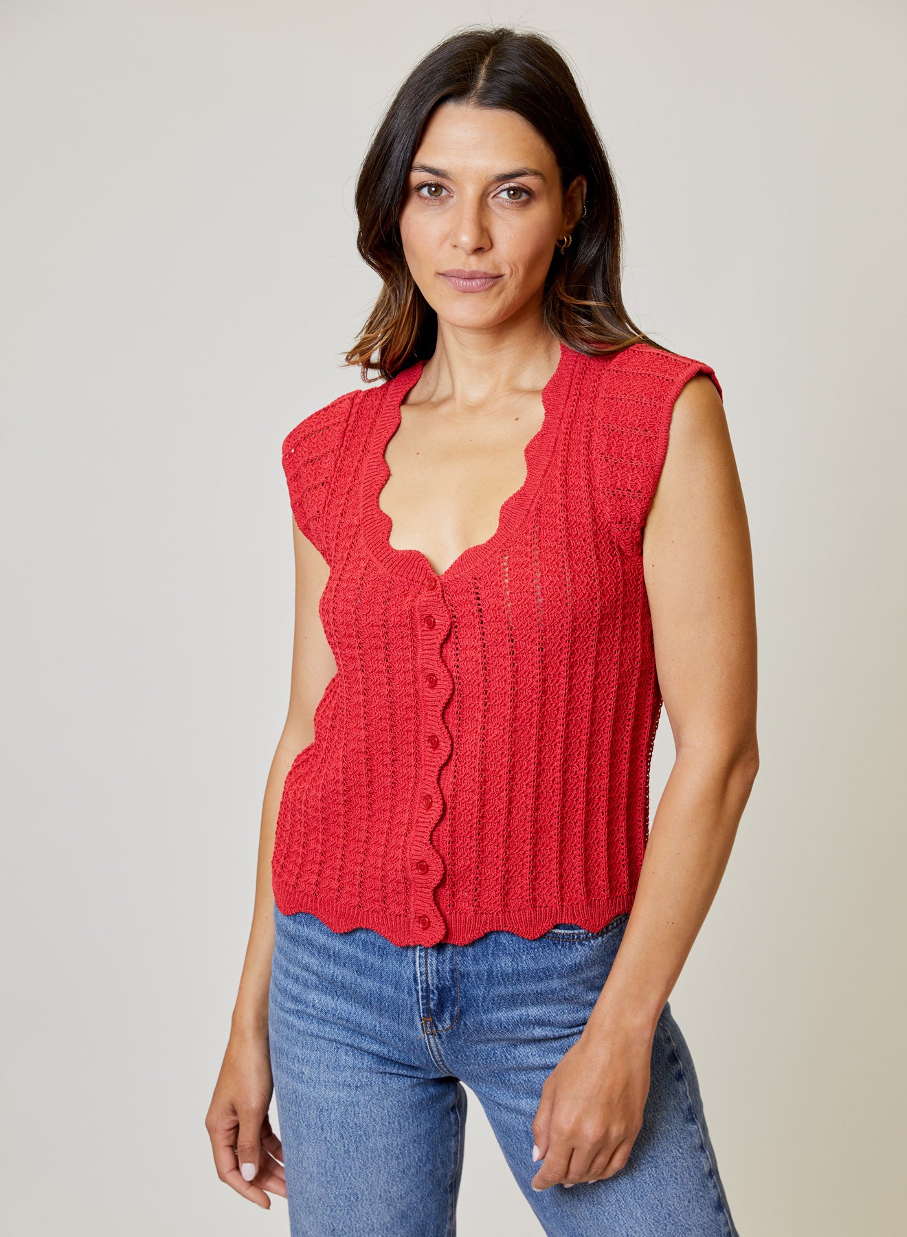 Red Cap Sleeve Sweater