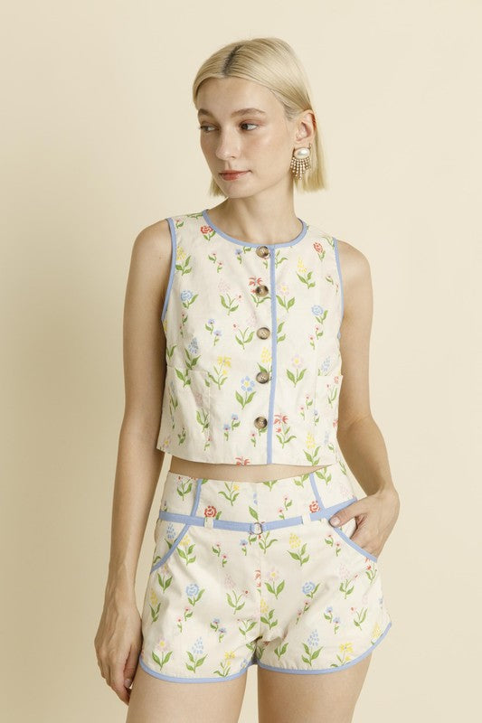Floral Binding Shorts W/Belt