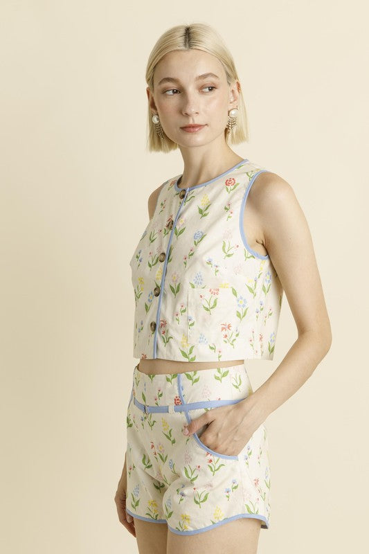 Floral Binding Shorts W/Belt
