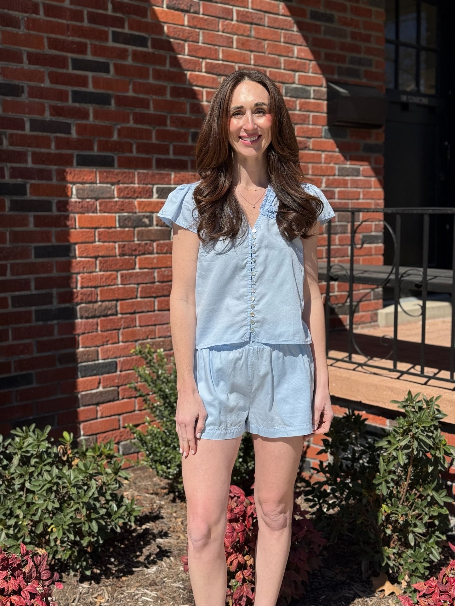 Roman Top in Bluey Poplin