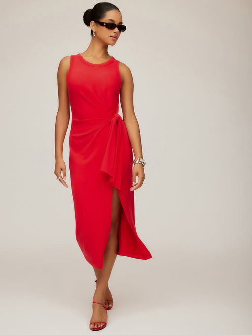Side Knot Knit Dress in Cherry