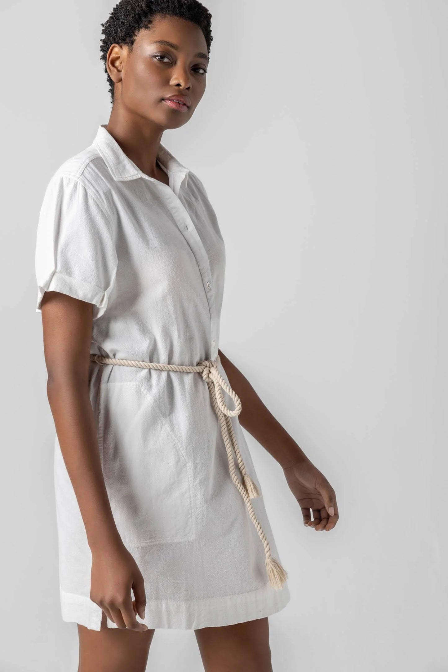 Half Placket Shirt Dress in White
