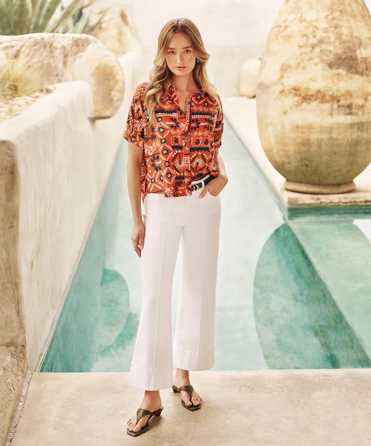 Meg High Rise Front Pin Tuck Detail in Optic White