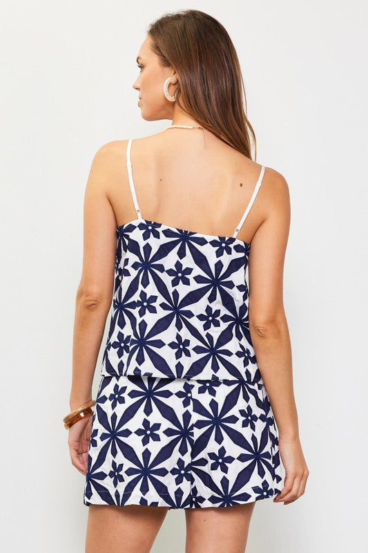 Navy Embroidered Cami and Short Set