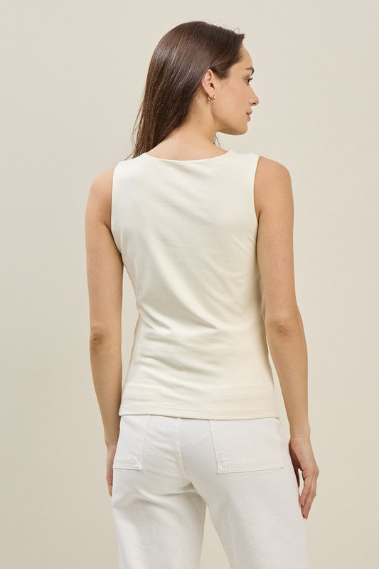 Gold Trim Jersey Top in Cream