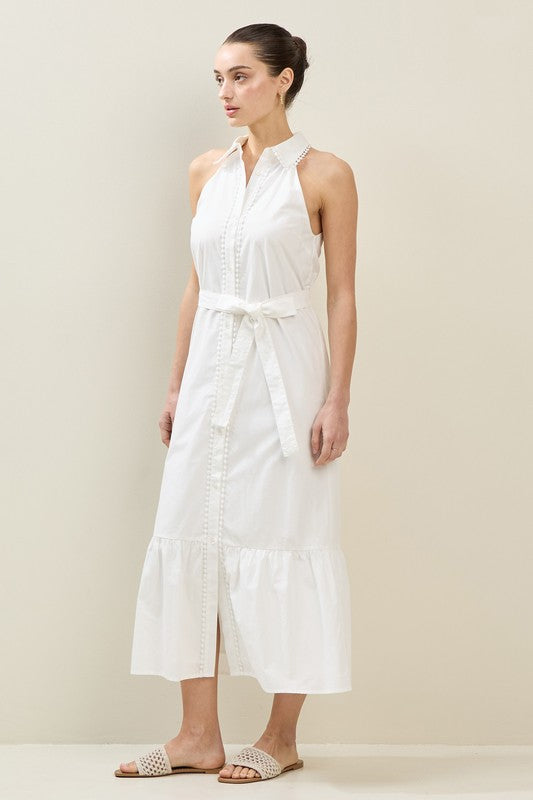 PomPom Detail Maxi Dress in Off White