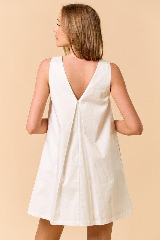 White Shirred Mini Dress W/Leaf Embellishment