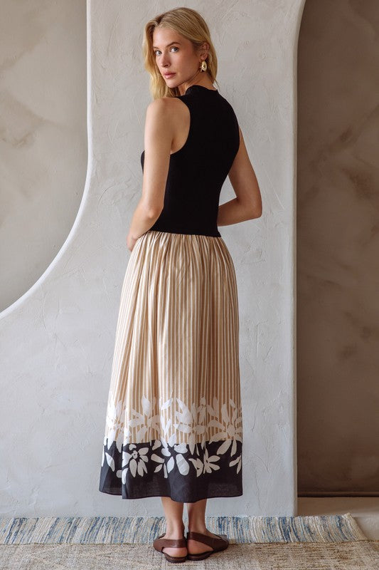 Sleeveless Mix Media Border Dress