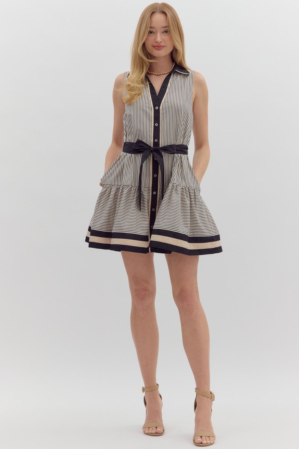 Black and White Stripe Dress With Belt