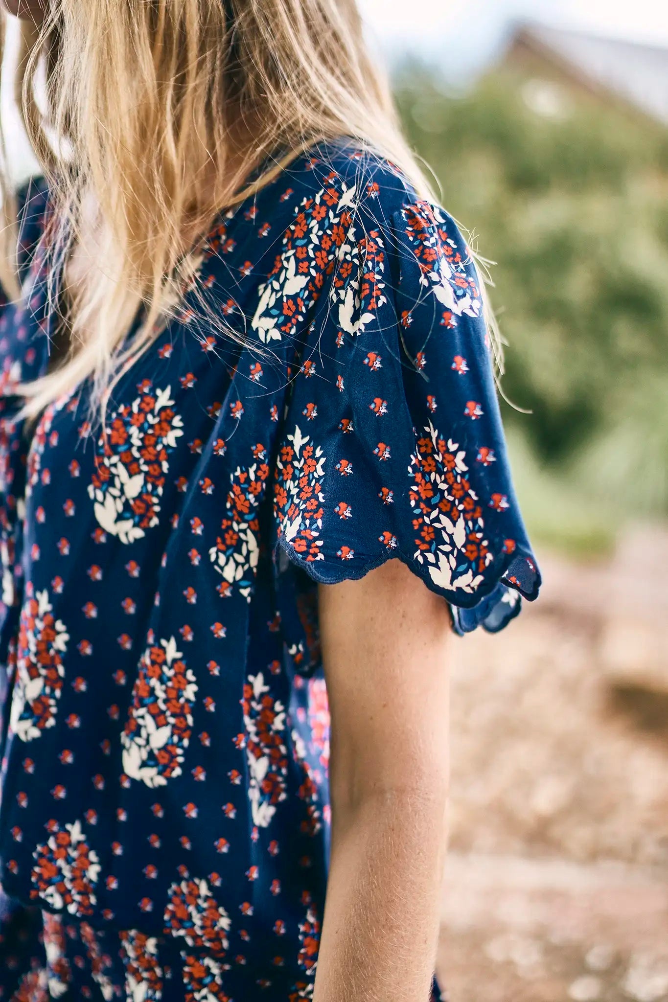 Bardot Top in Fall Floral Navy
