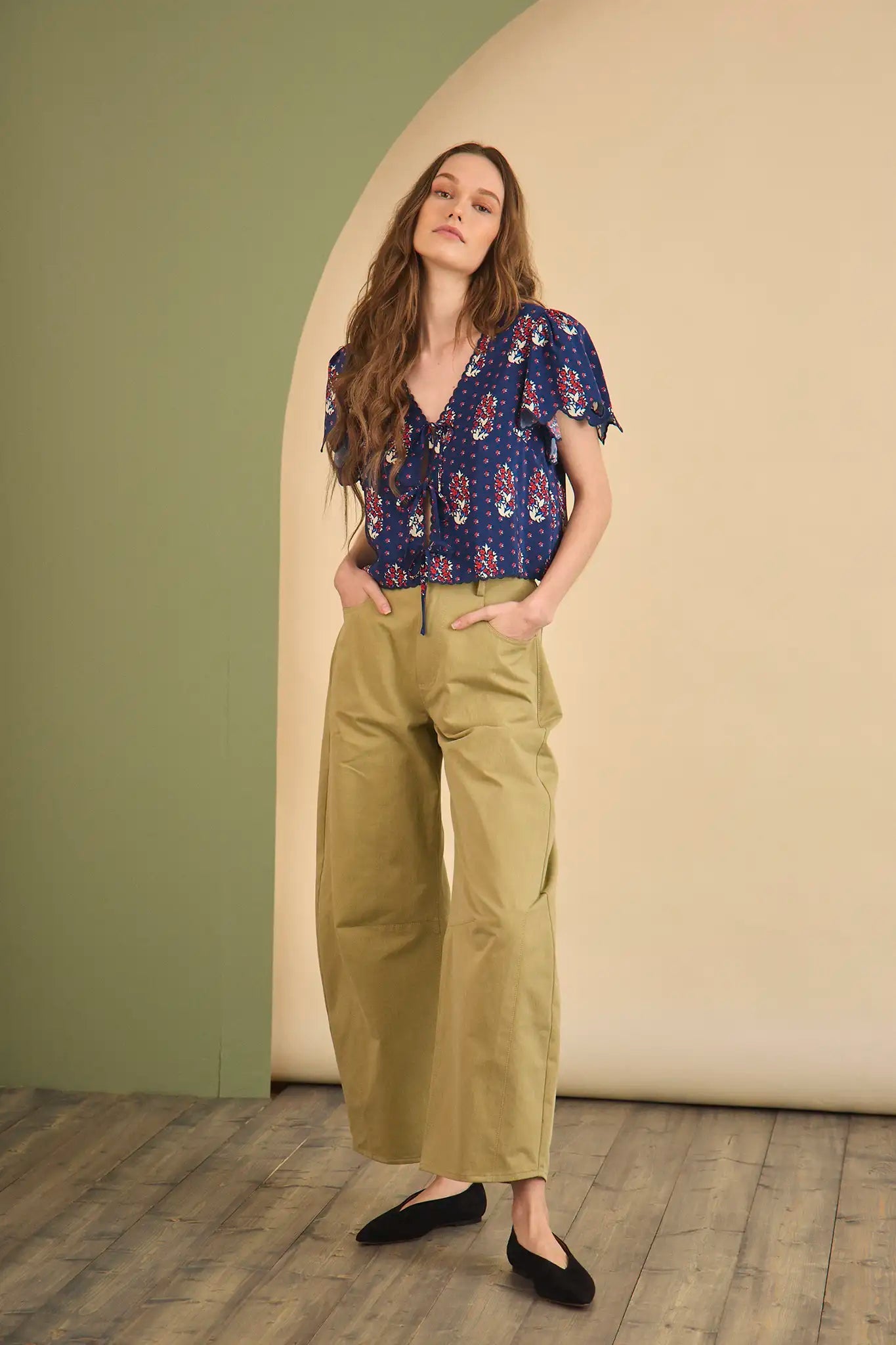 Bardot Top in Fall Floral Navy