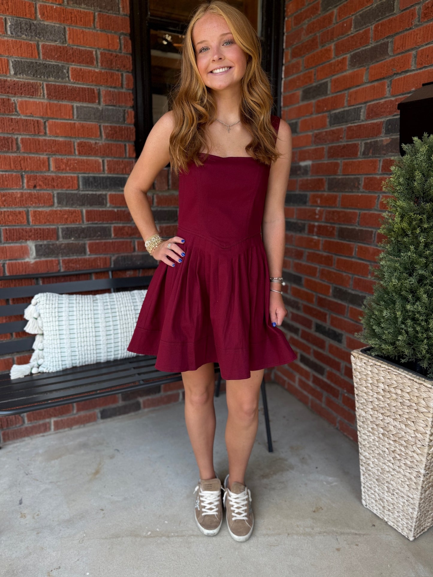 Lilibet Stretch Denim Mini Dress in Wine