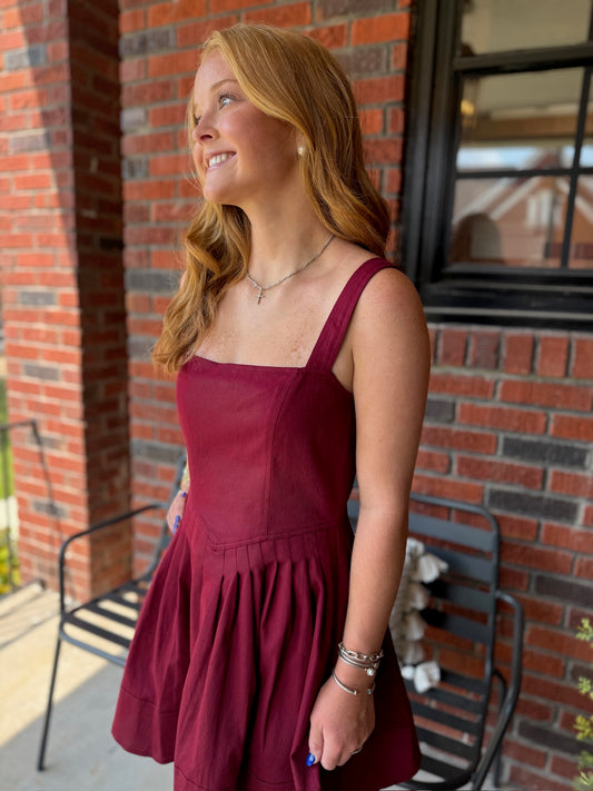 Lilibet Stretch Denim Mini Dress in Wine