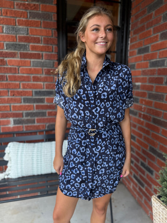 Gabriella Print Mini Dress in Navy Bloom