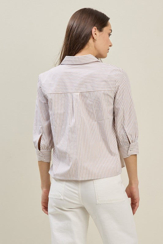 Stripe 3/4 Sleeve Blouse