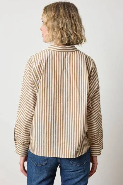 Dolman Sleeve Button Down Shirt in Dijon/Talc Stripe