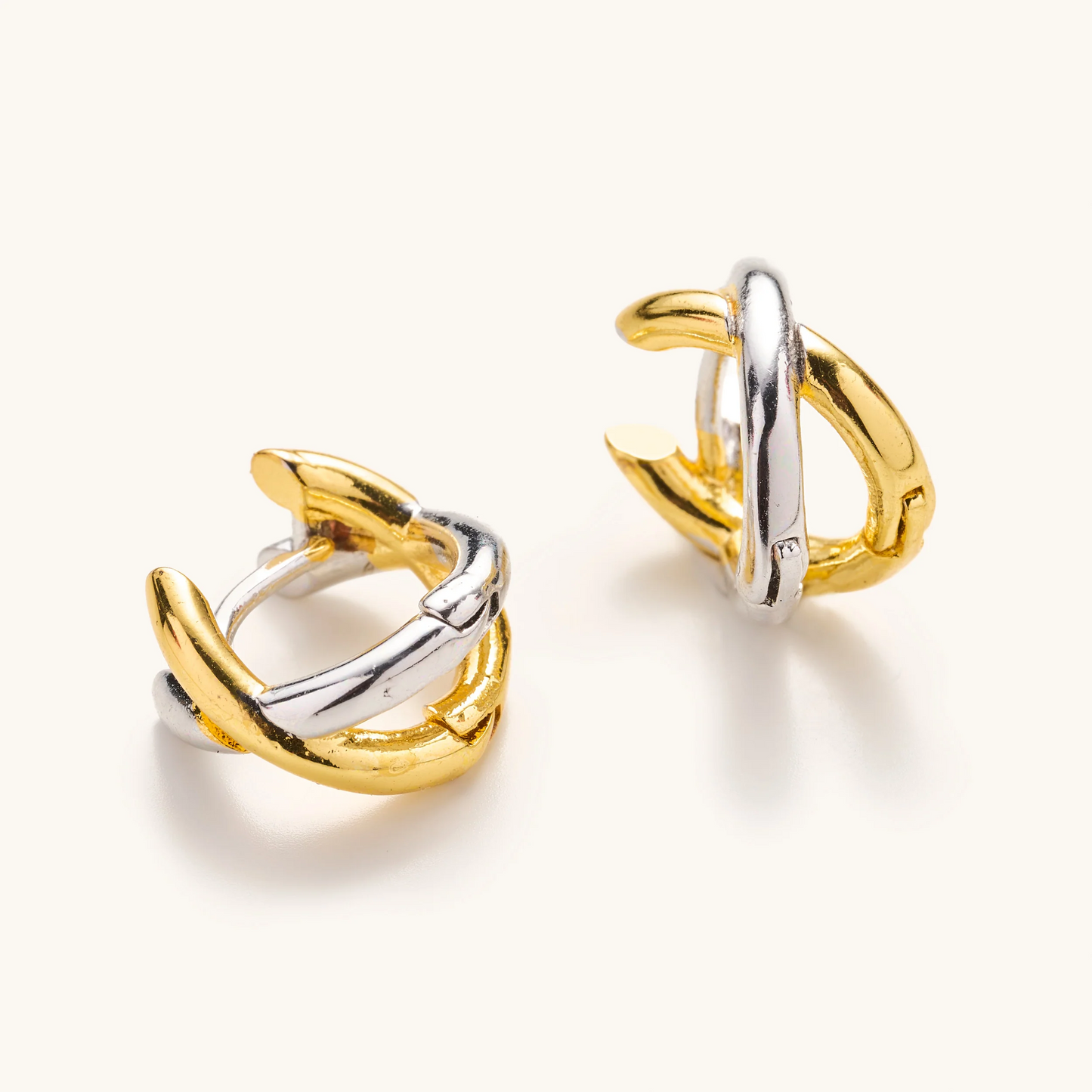 Criss Cross Mixed Metal Huggies