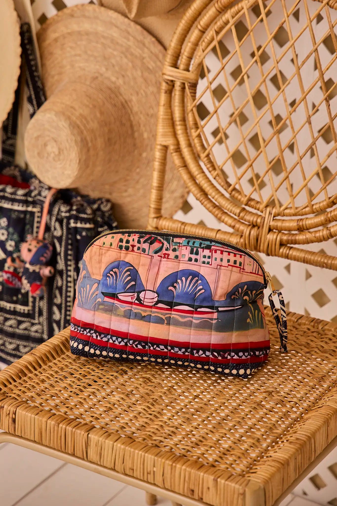 Quilted Makeup Bag in Coastal Village